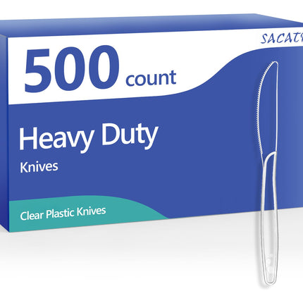 SACATR 500 Count Heavy Duty Plastic Knives Disposable, BPA-Free Clear Plastic Knives，Suitable for Party, Events and Everyday Use