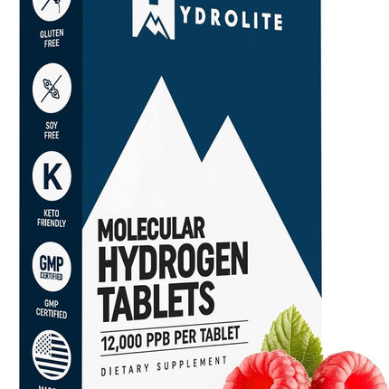 HydroLite Molecular Hydrogen Tablets for Drinking Water | Highest Concentration H2 12,000 PPB | Energy Booster, Enhance Performance & Recovery | Made in USA, 30 Tablets (Raspberry)