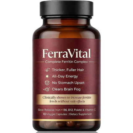 FerraVital Ferritin Support Iron Supplement for Women – Supports Healthy Iron & Energy Levels – with Ferrous Glycine,Vitamin C, B12, B6, Folate, Zinc & Probiotics – 60 Capsules(1pc)