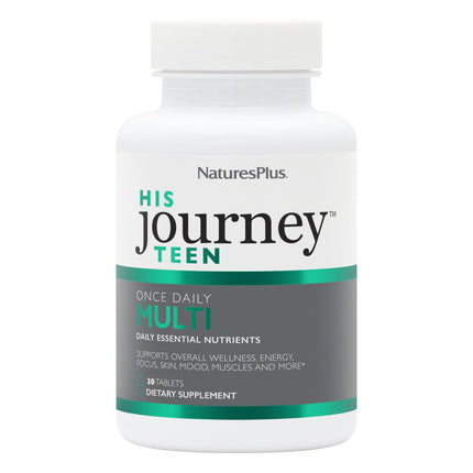NaturesPlus His Journey Teen - 30 Tablets - Once-Daily Multivitamin for Teenage Boys - Supports Overall Wellness, Energy, Focus, Skin & Muscles - Non-GMO, Vegan - 30 Servings