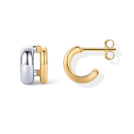PAVOI Double Huggie Earrings, Two Tone Gold, Size 11.7 x 10.5 Millimeters