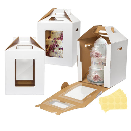 Wowxyz 3 Pack Tall Cake Boxes for Tier Cakes 12x12x14 Inch with Window