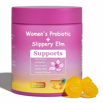 DYALE Her Juicy Feminine Probiotics Gummies for Women | Pineapple Flavor | Supports pH Balance, Gut Health & Immune System | with Slippery Elm, Prebiotics & Lactobacillus Blend | 60 Gummies (1pc)