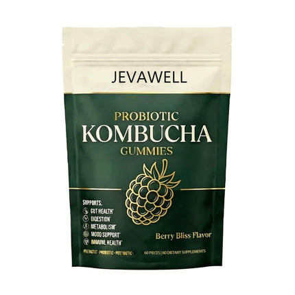 MACELY Jevawell Probiotic Kombucha Gummies | Prebiotics, 60 Gummies | Berry Flavor（1PCS）