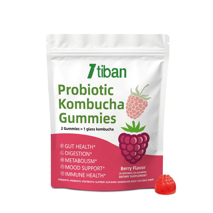 Itiban Probiotic Kombucha Gummy - Prebiotics, Probiotics, Postbiotics, Fiber Supplement, Slippery Elm for Bloating, Gut Health, Women and Men, 60ct