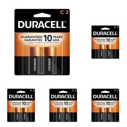 Duracell Coppertop C Batteries, 2 Count Pack, C Battery with Long-Lasting Power, All-Purpose Alkaline C Battery for Household and Office Devices (Pack of 5)