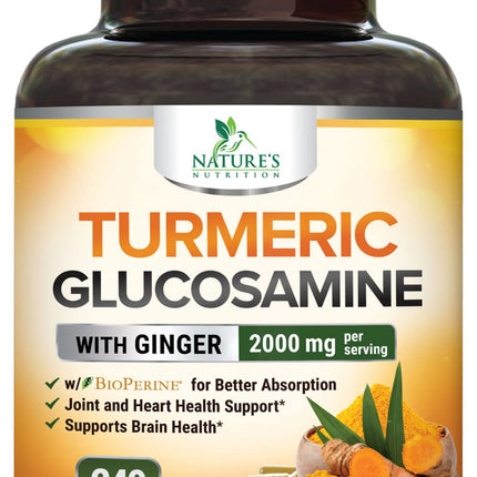 Turmeric Curcumin Supplement - 95% Curcuminoids with Glucosamine, Ginger & MSM, BioPerine Black Pepper Extract for Best Absorption, Natural Vegan Joint Support, Non-GMO, Bottled in USA - 240 Capsules