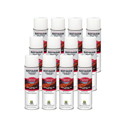 Rust-Oleum 264692-12PK Industrial Choice M1400 System Water-Based Construction Marking Spray Paint, 17 oz, Gloss White, 12 Pack