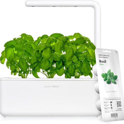 Click & Grow Indoor Herb Garden Kit with Grow Light | Smart Garden for Home Kitchen Windowsill | Easier Than Hydroponics Growing System | Vegetable Gardening Starter (3 Basil Pods Included), White