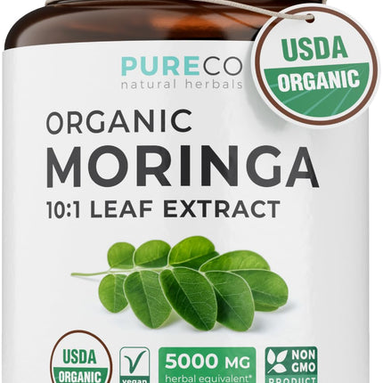 USDA Organic Moringa Capsules - High Potency Organic Moringa 500mg Extract 10:1 Per 1 Capsule Serving - Nutrient Dense Green Superfood Antioxidant - Vegan & Non-GMO Moringa (4 Month Supply)