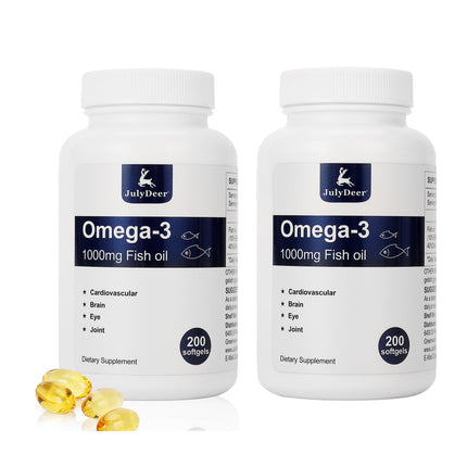 2 Bottles of Omega 3 Fish Oil Concentrate Supplement 1000 mg, with EPA and DHA, Support Heart, Joint, Brain, and Eye Health, 400 Softgels
