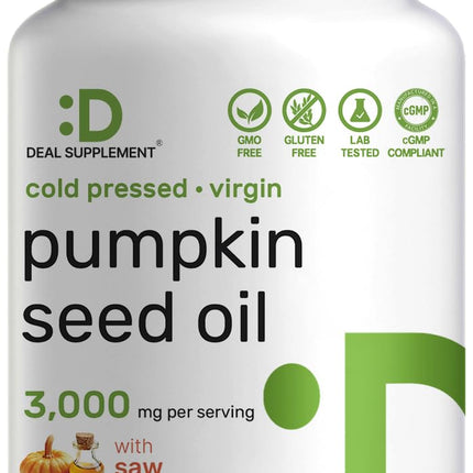 Pumpkin Seed Oil 3,000mg with Saw Palmetto, 240 Softgels – Cold Pressed Extract with Virgin Oil – Supports Prostate Health & Normal Urinary Frequency – DHT Blocker for Hair Growth – Non-GMO