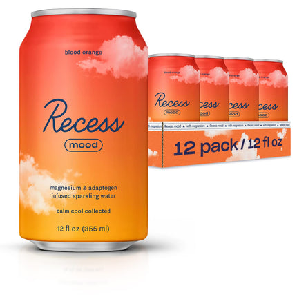 Recess Mood Magnesium & Adaptogen Drink, Relaxation Beverage, 12 Ounce (Blood Orange, 12 Pack)