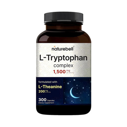 NatureBell L-Tryptophan Complex - 300 Capsules - Triple Strength 1,300mg L-Tryptophan with 200mg Free-Form L-Theanine - Calming Support Formula for Relaxation & Wellness*