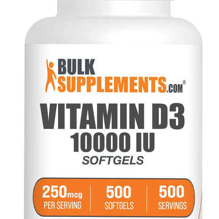 BulkSupplements.com Vitamin D3 10000IU Softgels - Cholecalciferol, D3 Supplement, Vitamin D 10000 IU - 1 Vitamin D3 Softgel (250mcg of Vitamin D) per Serving - 500-Day Supply, 500 Softgels