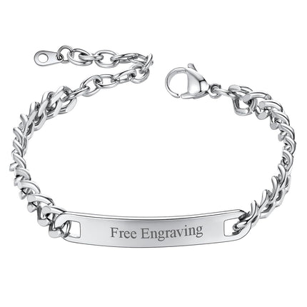 ChainsHouse Custom Name ID Bracelet Stainless Steel Cuban Chain Gift Women Personalized Engrave Bracelets for Men 7mm