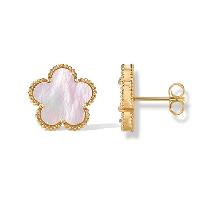 PAVOI Pearl Clover Stud Earrings, Yellow Gold, Size 13 Millimeters, Pearl