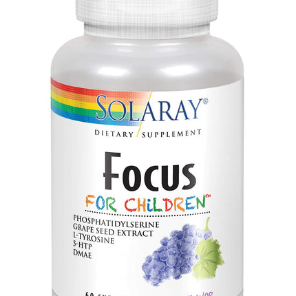 SOLARAY Kids Focus Chewables with Phosphatidylserine - Natural Brain Development Support with DMAE, Memory & Concentration Support for Children, Kids Focus and Attention Supplement - 60 Chewables