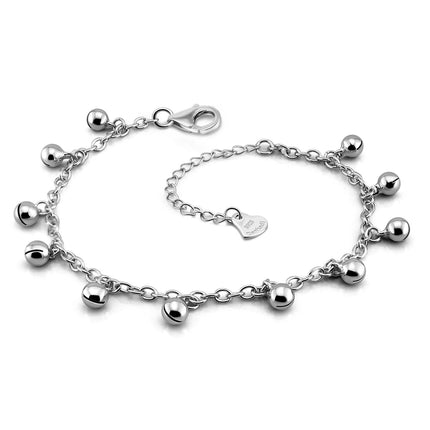 Delicate Women 925 Sterling Silver Ankle Bracelets Cute Bell Chain Beach Anklet Bracelet Boho Adjustable Size Jewelry Gift for her (Anklet, Adjustable Size)