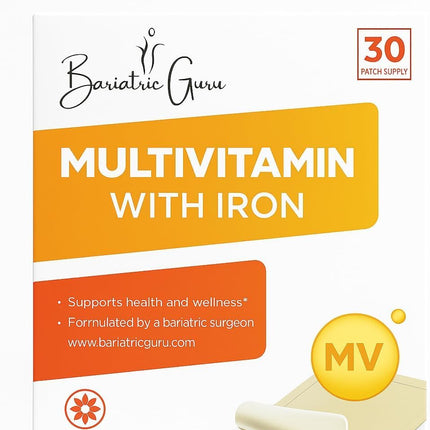 Bariatric Guru Multivitamin + Iron Supplement Transdermal Patch – Daily Vitamin & Mineral Supplement with B Complex, Vitamin D3, Calcium, Magnesium, Iron and Essential Nutrients - 30 Patches