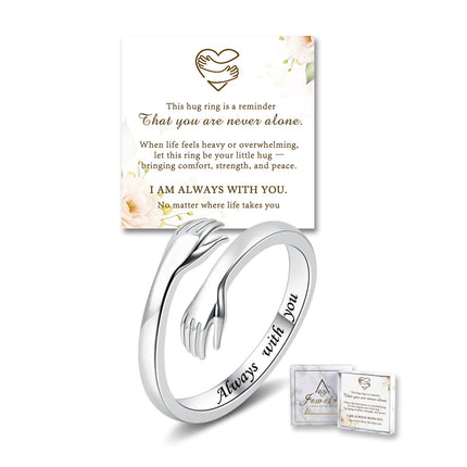 Sterling Silver Hug Ring for Women Teen Adjustable Love Promise Ring Inspirational Friendship Open Ring Hope Love Heaven Promise Friendship Rings Mothers Day Birthday Gift for Daughter Granddaughter Mom Wife Best Friend