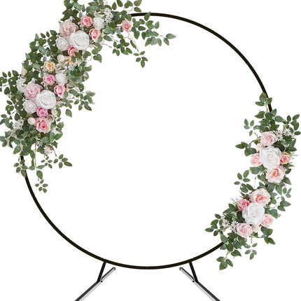 Fandature 7.4FT Round Backdrop Stand with Two Water Bags for Party, Black