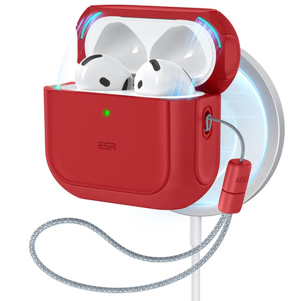 ESR for AirPods 4 Case, Compatible with AirPods 4th Generation Case (2024) (USB-C), Compatible with MagSafe, Drop Protection Cover with Lanyard, Magnetic Lid Lock, Orbit Hybrid Series, Red