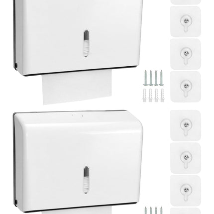 QWORK Wall Mount Paper Towel Dispenser 2 Pack – Tri-Fold Holder with Lock for Bathroom, Kitchen & Office