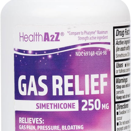HealthA2Z® Gas Relief, Simethicone 250mg, Fast Acting Gas Relief, Bloating, Pressure, Discomfort, 200 Softgels