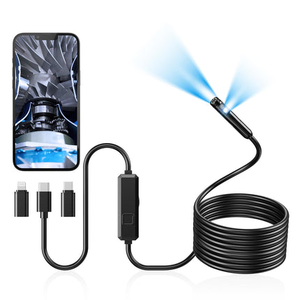 Acoath Endoscope Camera with Light, Dual-Lens 1920P HD Borescope with 8 Adjustable LED Lights, IP67 Waterproof Boroscope Inspection Tools, 16.4ft Semi-Rigid Snake Camera for iOS & Android