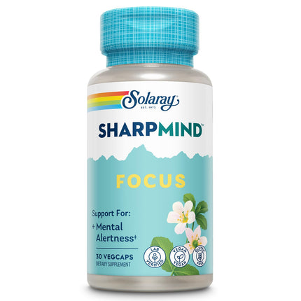 SOLARAY SharpMind Focus, Mental Alertness Nootropic Supplement, Memory Support, Each Capsule with Cognizin Citicoline, Vegan, 60 Day Money Guarantee, 30 Serv 30 Vegetarian Capsules Pills