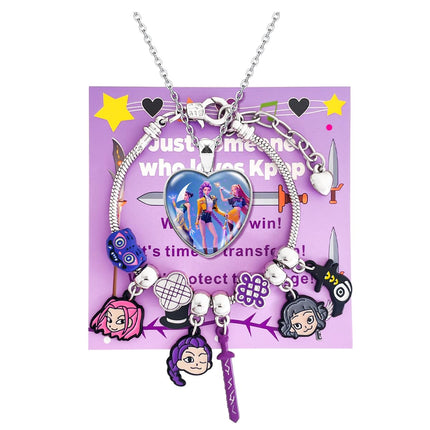 AmaAccess Kpop Charm Bracelet Merch Gifts, Adjustable Cartoon Bangle and Necklace Jewelry Set for Fans Women Christmas Birthday (Set1)