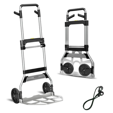 Teprovo Folding Hand Truck Dolly Cart,340LB Capacity Portable Aluminum Dolly Cart with Telescoping Handle and 7 Inch Rubber Wheels for Moving,Shopping,Travel,Office Use