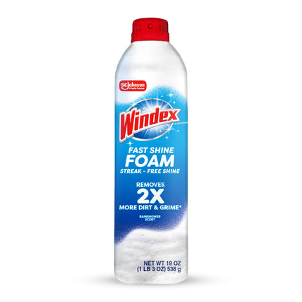 Windex Fast Shine Foam Glass Cleaner, No-Drip Windows, Doors, Mirrors & Countertops Aerosol Cleaning Spray, Streak-Free Shine, Removes Fingerprints, Dust, Dirt, Grime & More 19 oz (Pack of 1)
