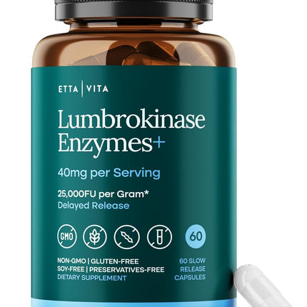 Potent Lumbrokinase Supplement 40mg/Serving (Max Activity - 800,000 Units) - Lumbrokinase Enzymes Capsules for Energy Support, Digestion, Detox, Cognition & Gut Health - Similar to Nattokinase