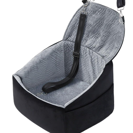 NUPIDA Dog Car Seat for Small Dogs, Dog Booster Seat with Extendable Backrest, Pet Car Seats up to 30 lbs, Washable Removable Cover Travel Bed with Storage Pockets and 2 Safety Leashes, Black&Grey