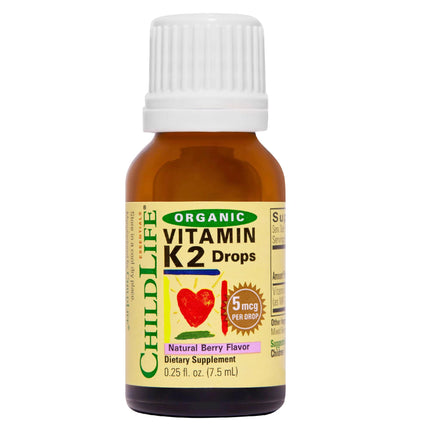 ChildLife Essentials Organic Vitamin K2 Drops - Infant Toddler Baby Vitamin K, K2 Supplement for Kids, K2 as MK7, Vitamin K Drops - Natural Berry Flavor, 0.25 Fl Oz (Pack of 1)