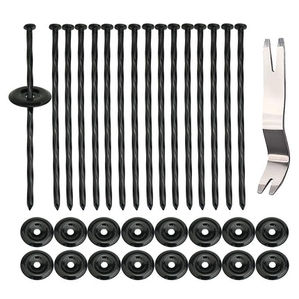 Bakulyor 16 Sets Outdoor RV Rug Stakes, 6 Inch Black Patio Mat Stakes, 6 Gauge Heavy Duty Galvanized Camp Carpet Stakes for Fixing Outside Rug, Tarps, and Camping Mat, Pop Up Camper Accessories - 6"