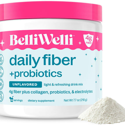 Belli Welli Unflavored Daily Fiber Supplement Powder with Collagen, Probiotics & Electrolytes | Supports Digestive Health, Gut Balance & Debloating, Sugar Free | 30 Servings