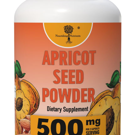 Organic Apricot Seeds Powder - ONLY Kernel supplement- Safe dosage 500mg - Antioxidant, Gut & Heart Health, Bone Density, Immune Support, Radiant and Smooth Skin, High Fiber - 500mg - 120 capsules