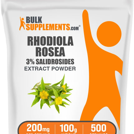 BulkSupplements.com Rhodiola Extract Powder - 3% Salidrosides, Rhodiola Rosea Extract - Herbal Supplement, Gluten Free, 200mg per Serving, 100g (3.5 oz) (Pack of 1)