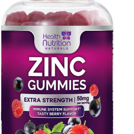 Zinc Gummies 50mg per Serving - Extra Strength Immune Support Antioxidant Gummy, Non-GMO & Gluten Free - Best Zinc Supplement for Skin Bone & Heart Health - Chewable Tasty Berry Flavor - 120 Gummies