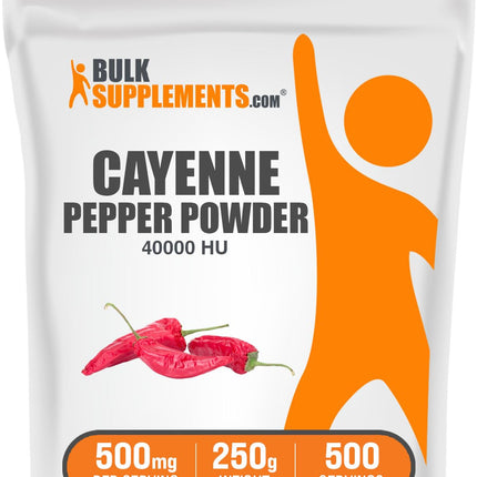 BulkSupplements.com Cayenne Pepper 40000 HU Powder - Capsaicin Supplements, Cayenne Pepper Powder - Vegan & Gluten Free, 500mg per Serving, 250g (8.8 oz) (Pack of 1)