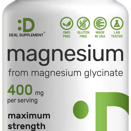 Magnesium Glycinate 400mg, 300 Capsules | 100% Chelated for Easy Absorption | Essential Mineral Supplement for Muscle, Sleep, & Heart Health*