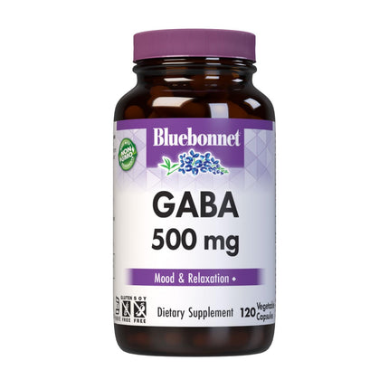 BlueBonnet Nutrition GABA 500mg, for Stress Relief*, Supports Relaxation*, Kosher, Vegan, Gluten-Free, Soy-Free, Non-GMO, 120 Vegetable Capsules, 120 Servings