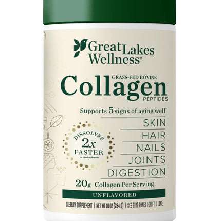 Great Lakes Wellness Collagen Peptides Powder – Supports Skin, Hair, Nails, Joints & Digestion – Hydrolyzed, Quick Dissolve, Non-GMO, Keto & Kosher – Pure Collagen Protein (10 oz, 14 Servings)