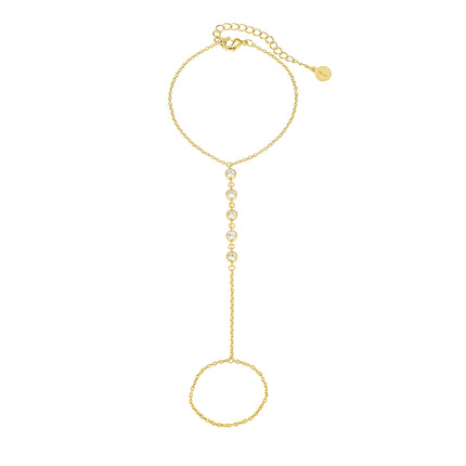 Faire de la Mode 5 CZ Diamond Ring Bracelet, 14K Gold Plated Hand Chain