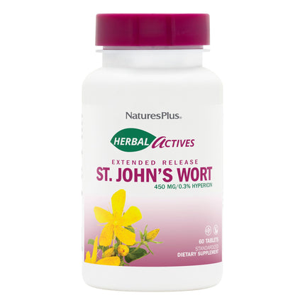 NaturesPlus Herbal Actives St John's Wort, Extended Release - 60 Tablets - Non-GMO, Vegetarian, Gluten Free - 60 Servings