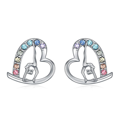Girls Gymnastics Stud Earrings Gifts,Gymnastics Gifts For Girls Rainbow Dance Recital Gift Heart Dance Earrings for Girl