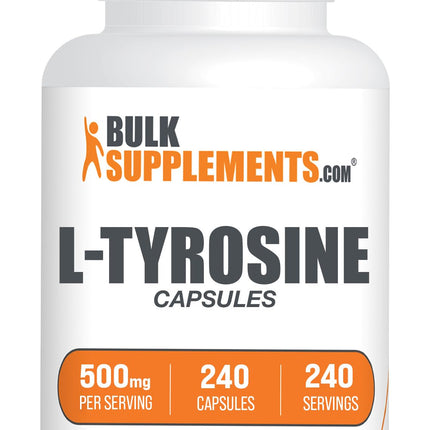 BulkSupplements.com L-Tyrosine 500mg Capsules - Tyrosine Supplement, Amino Acid Supplement - Gluten Free, 1 Capsule per Serving, 240 Capsules (Pack of 1)